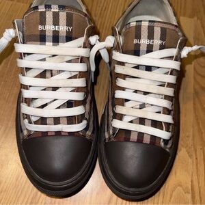 Burberry Checkered Sneakers in Brown and Cream